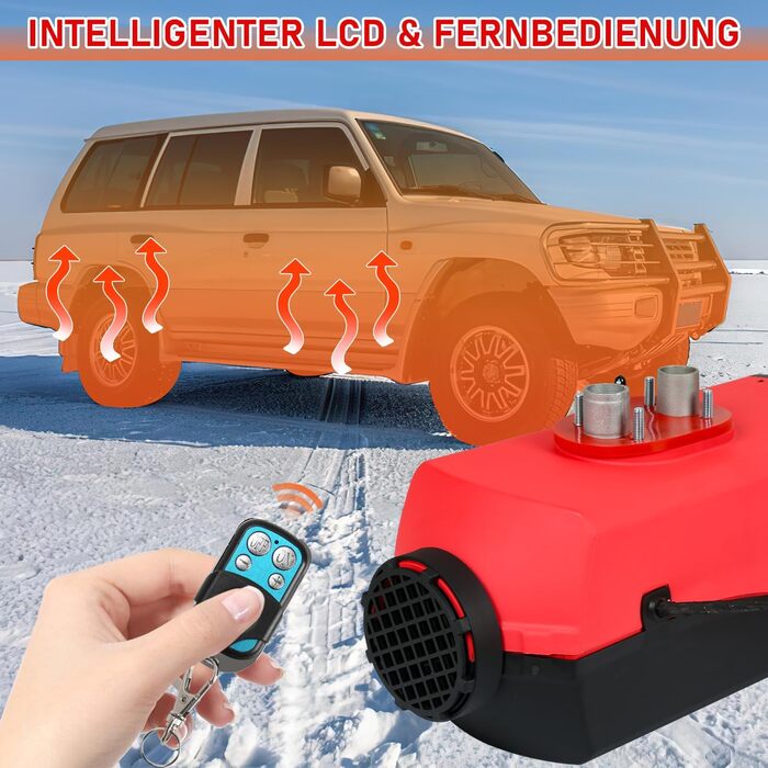 Дизельний обігрівач 8kW 12V з Bluetooth, LCD дисплеєм та пультом дистанційного керування для автодому, авто, човна, каравану, червоний