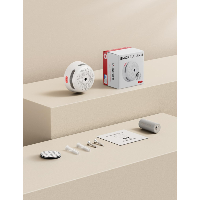 X-Sense Міні димовий сповіщувач з батареєю на 10 років та магнітним кріпленням, фотоелектричний, з кнопкою тестування/безшумного режиму, XS01, набір 6 шт.