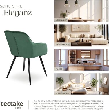 Тектайк® сучасне крісло для їдальні з підлокітниками, сидіння з велюру, крісло з підлокітниками, крісло для вітальні, оббитий офісний стіл, стілець для туалетного столика - коричневий/чорний (набір 6 шт., темно-зелений чорний)