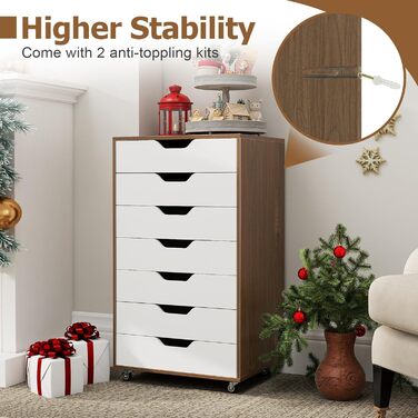 Роликовий контейнер GIANTEX з 5 шухлядами, комод на колесах під стіл, офісний шафчик для документів (білий, 49 x 40 x 87 см)