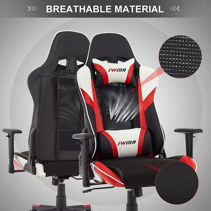 Ігрове крісло WM Heart офісний стілець ергономічний з регульованими підлокітниками і дихаючої поперекової опорою, а також підголівник робочий стіл ПК тканина комп'ютерний стілець грати червоний