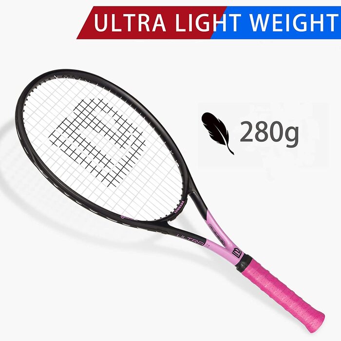 Тенісна ракетка для дорослих LUNNADE, 68,6 см (27 дюймів), попередньо нанизана та повторно захвата, ідеально підходить для чоловіків і жінок, 2 шт. и фіолетовий/рожевий