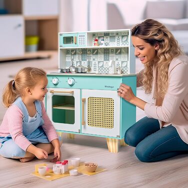Дитяча дерев'яна кухня для гри - ігровий набір з аксесуарами, 26 предметів, іграшкова кухня для дітей 3+ років, велика зелена кухня