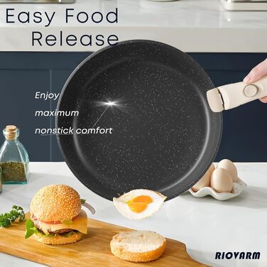 Набір каструль та сковорідок RIOVARM з індукційним дном та знімними ручками, з антипригарним покриттям (граніт), компактний, з силіконовими кришками, без PFOA