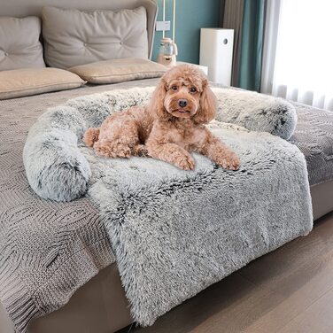Плюшеве ліжко для собак MoonxHome з поролоновою підкладкою для шиї, плюшеве ліжко для домашніх тварин і багато іншого для маленьких собак і кішок, універсальний чохол для меблів для домашніх тварин, чохол для дивана-ліжка, маленький розмір (Д (115x95 см),