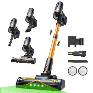 Акумуляторний пилосос Vexilar Leichter Kabello 6-в-1 для дому та авто, жовтий (450W, 50kPa, LED-дисплей)