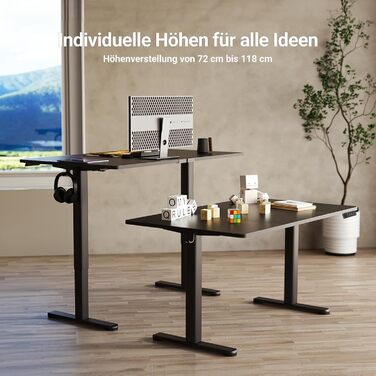 Регульований стіл Claiks з підйомною механізмом (FSC®), вантажопідйомність 80 кг, 3 функції пам'яті, гачки, тихий мотор, для дому та офісу, білий (180 x 80 см, чорний)