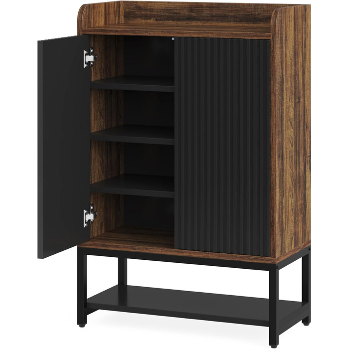 Шафа для взуття Tribesigns з дверцятами, 5-ярусна, для передпокою, дерев'яна шафа-органайзер для 15-20 пар взуття, чорно-коричнева