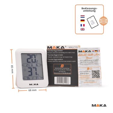 Цифровий гігрометр MAKA з індикатором комфорту - 180 днів роботи від батареї - точний вимірювач вологості для дому, дитячої кімнати, офісу - термо-гігрометр