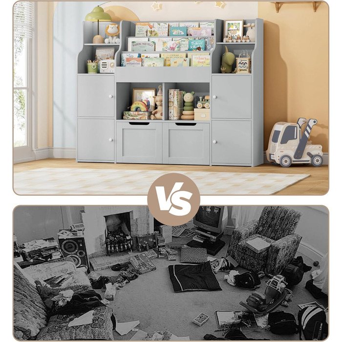 FOREHILL Поличка для іграшок та книжок у дитячу кімнату з дерева, сіра, 122 x 30 x 100 см