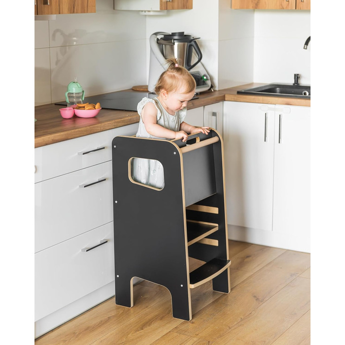 Дитячий навчальний стільчик Монтессорі з перекладиною – білий кухонний помічник, підставка для малюків, безпечна та надійна, з фіксатором, регульована висота, улюблець батьків, сучасний та стійкий Model 4 - Білий (Model 4 - Чорний)