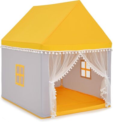 Дитяче намет-ігровий будиночок Dreamade з м'якою дахом та вікнами, дерев'яний каркас, для хлопчиків та дівчаток (жовтий)