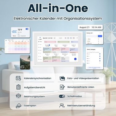 Цифрова фоторамка Frameo 10.1 дюймів WLAN, Full HD IPS сенсорний екран 1280x800, 32ГБ пам'ять, автоматичний поворот, можливість монтажу на стіну, керування через додаток Frameo (Білий)