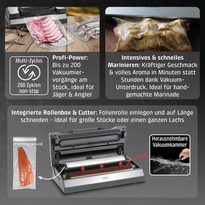 Вакууматор CASO VRH 800 Advanced Pro для продуктів та рідин, насос 20 л/хв, подвійний шов 30 см, корпус із нержавіючої сталі, комплект з пакетами та контейнерами