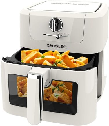 Фритюрниця без олії Cecotec Cecofry Antique 5000 з вікном, 5 л, 1500 Вт, Digital, PerfectCook, Retro-дизайн, білий колір