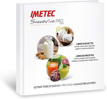 Професійний холодний соковитискач Imetec Succovivo Pro 2000 з повільною пресою, 48 обертів/хв, 2 фільтри, аксесуари для граніти та сорбеті, набір для косметичних масок, чорний