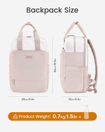 Сумка-рюкзак LOVEVOOK для жінок, 15.6 дюймів, для ноутбука, шкільна сумка для підлітків, дівчаток, елегантний туристичний рюкзак, сумка для роботи, повсякденна сумка, водонепроникна, для подорожей, навчання, роботи (15.6 дюймів, Бежево-рожевий)