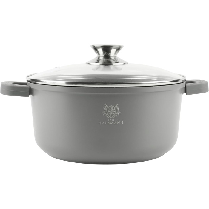 Каструля з антипригарним покриттям 10 літрів, діаметр 28 см, з кришкою, з алюмінієвого лиття, для всіх типів плит (в т.ч. індукційних), сіра. Ідеально для супу, тушкування та приготування великих порцій.