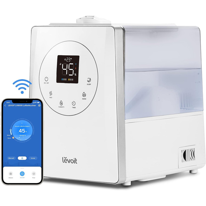 Зволожувач повітря LEVOIT Smart 6L з ароматерапією, верхній залив, холодний/теплий туман, керування Alexa/APP, режим сну, таймер 1-12 год, для спальні, дитячої кімнати, рослин до 40–70 м²