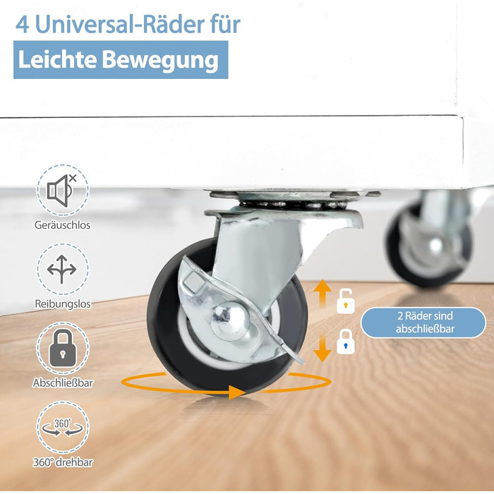 Контейнер GOPLUS з шухлядами, мобільний офісний шафка на колесах, білий, 48 x 39,5 x 65,5 см