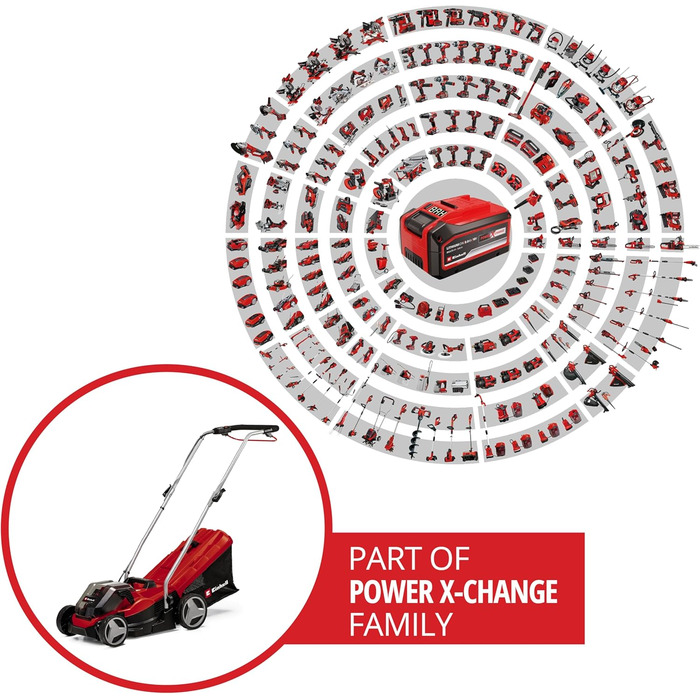 Акумуляторний газонокосарка Einhell GE-CM 36/33 Li Kit Power X-Change (36 В, ширина косіння 33 см, до 250 м², кошик 30 л, висота стрижки 25-65 мм, 2 x 2.5 Ah акумулятори + 2 зарядні пристрої)