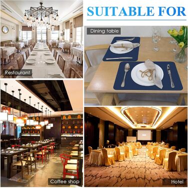 Набори підставки під посуд APLKER, 8 шт., водонепроникні, з ефектом шкіри, ПВХ, 16 x 12 дюймів (темно-синій)