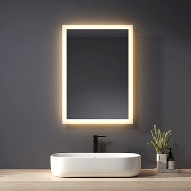 Дзеркало для ванної кімнати з підсвічуванням LED 80x60 см, тепле біле світло 3000K, монтаж вертикально/горизонтально