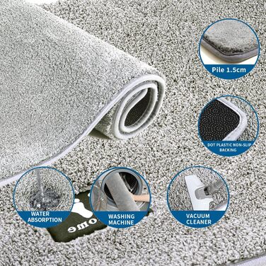 Килимок для ванної кімнати з антиковзким покриттям 120x80 см, мікрофібра, сірий