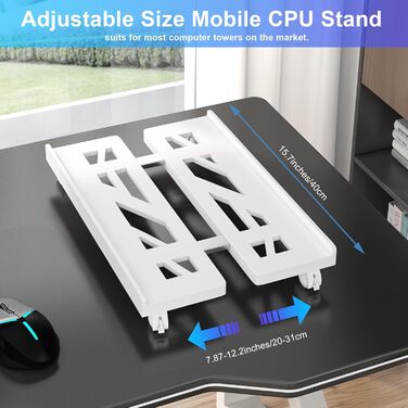 Підставка для комп'ютера на колесах, мобільна підставка для CPU, універсальна, білий колір