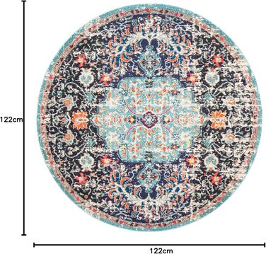Килим в стилі бохо - колекція Madison, круглий 122 см, чорний/бірюзовий, короткий ворс