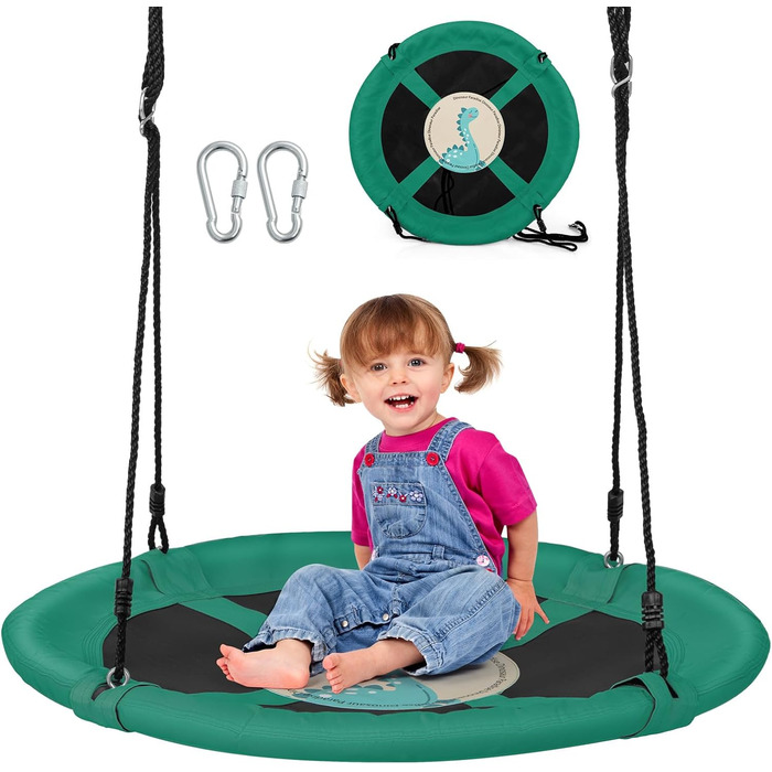 Шоукель-гніздо COSTWAY, дитяча гойдалка, гойдалка на дерево, гойдалка-лебідь, кругла гойдалка для дому та вулиці, Ø 100 см (зелена)