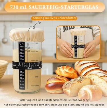 Набір для приготування закваски та випікання хліба 10 предметів: 2 кошики для бродіння (23см круглі, 25см овальні), 730мл банку для закваски, повний набір аксесуарів для випікання закваски для початківців