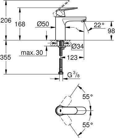 Змішувач для ванної кімнати GROHE Eurosmart Cosmopolitan, хром, 32830001 – економічний, з витяжною штангою, 30 см, проста установка