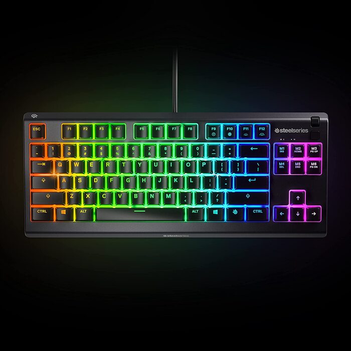 Клавіатура SteelSeries Apex 3 TKL для геймінгу – RGB, компактний форм-фактор TKL, волого- та пилостійкість, тихі геймінгові клавіші, DE Layout QWERTZ, чорний колір