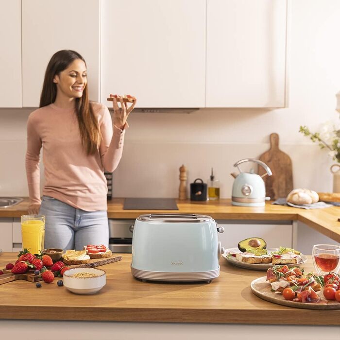 Тостер Cecotec Toast&Taste 800 Vintage Light: 850 Вт, 2 слоти, нержавіюча сталь, зелений/блакитний, 3 функції