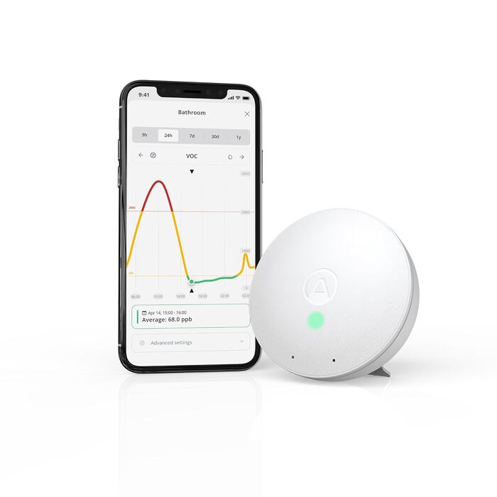 Airthings Wave Mini – компактний датчик якості повітря: температура, вологість, VOCs, ризик плісняви