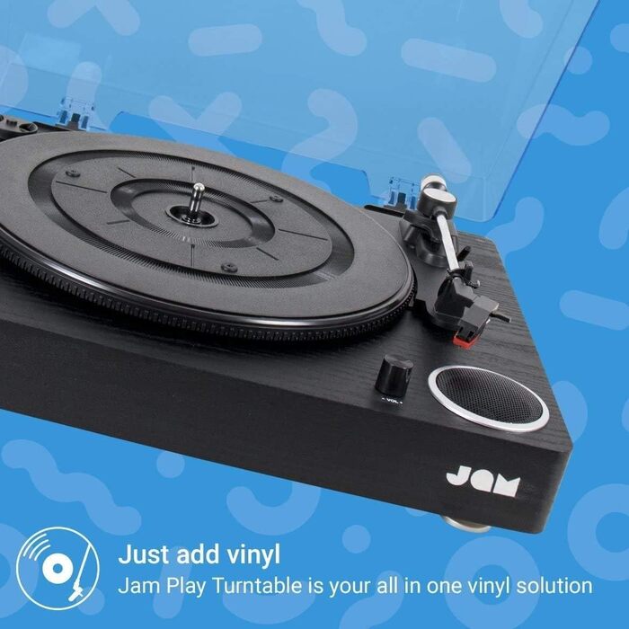 Вініловий програвач Bluetooth Jam Play, 3 швидкості, з конвертацією у MP3, чорний, з кришкою, AUX та виходом для навушників