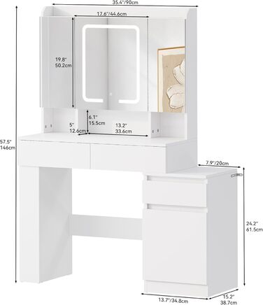 Туалетний столик YITAHOME з підсвіткою та дзеркалом, 4 шухляди, відкриті полиці, чорний (білий)