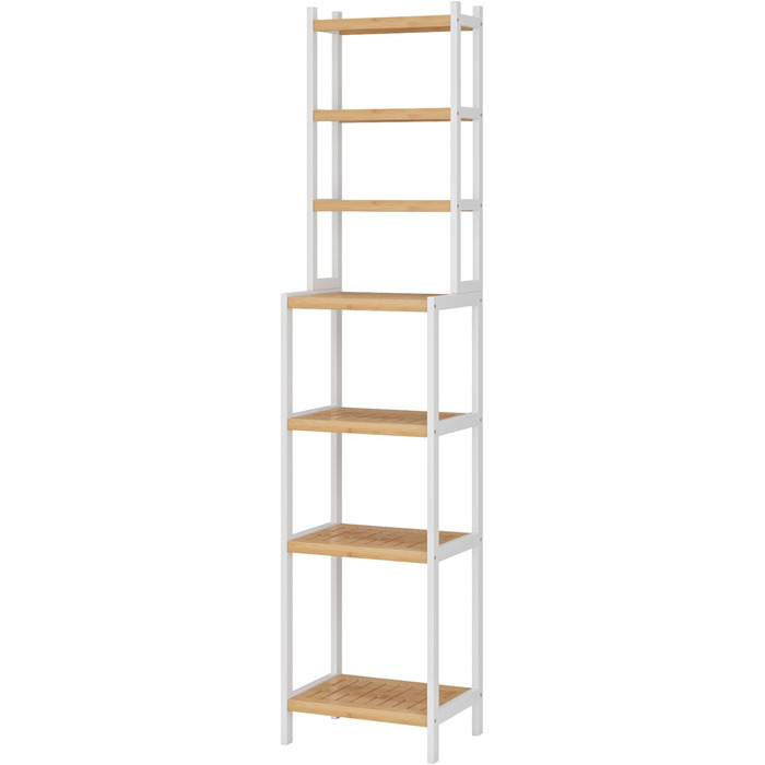 Стелаж для ванної кімнати та кухні FOREHILL з 7 полицями (160x36x28 см) - бамбук та білий