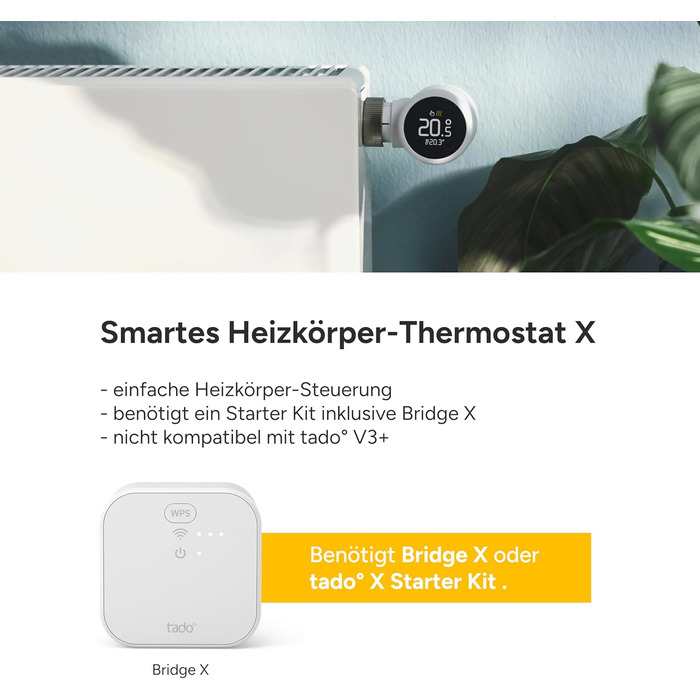 tado Smartes Heizkörperthermostat X: Розумний термостат для радіатора з керуванням через додаток та голосових помічників (Alexa, Siri, Google Assistant), енергозбереження, DIY монтаж