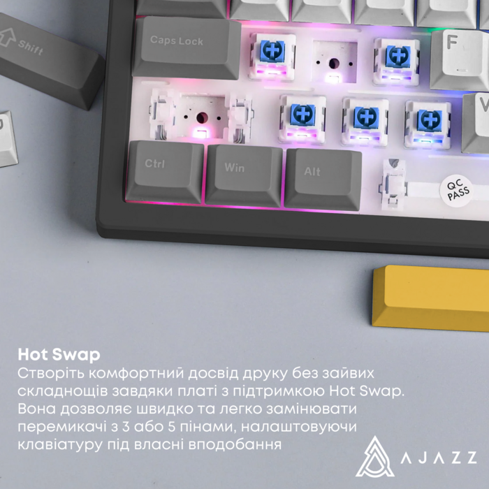 Бездротова механічна клавіатура Ajazz AK980 V2 Gift Switch V2 Black Grey Yellow (AK980-V2-G-BGY)