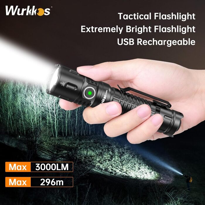 Світлодіодний ліхтар Wurkkos TD04 Tactical 3000 люмен, акумуляторний, 8 режимів, водонепроникний IP68, чорний