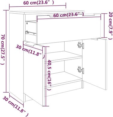 Сервант Комод Credenza Шафа 60x30x70см інженерна деревина (копчений дуб)