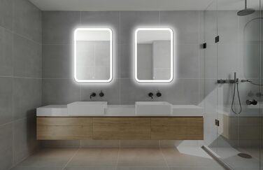 Дзеркало для ванної кімнати LED 50x70 см з підсвічуванням та сенсорним вимикачем, округлені кути, прямокутна форма