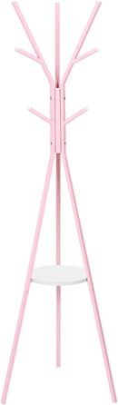 Вільна стійка для одягу WOLTU у формі дерева з полицею та 9 гачками, для одягу, шапок, сумок, біла, металева (рожева)