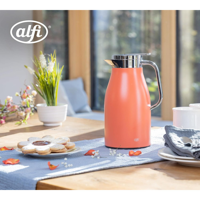 Термос Alfi SKYLINE 1.0л, пастельний колір, нержавіюча сталь, з термоізоляцією, гігієнічний вкладиш з термостійкого скла, поворотний замок з зручною кнопкою, ергономічна ручка, ідеальний для кави та чаю, без BPA (1000 мл, Deep Apricot Mat)