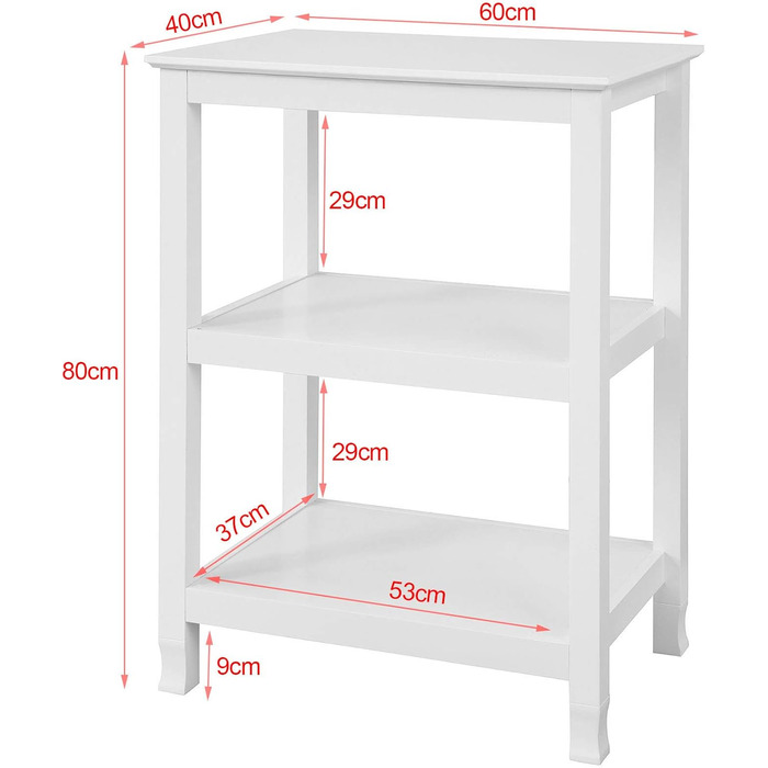 Консольний стіл SoBuy FSB18-W з 3 полицями, приставний столик, столик для телефону, стіл для принтера, білий, 60x80x40см