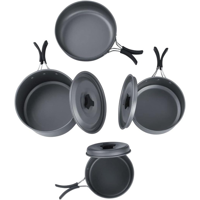 Набір посуду для кемпінгу yourGEAR Ranger V (7 предметів) - для 4-5 осіб. Алюмінієвий, з антипригарним покриттям. У сітчастому мішку.