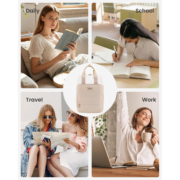 Сумка-рюкзак LOVEVOOK для жінок, 15.6 дюймів, для ноутбука, шкільний, підлітковий, елегантний, для подорожей, для дівчаток, водонепроникний, для роботи, для навчання, універсальний, бежевий, хакі