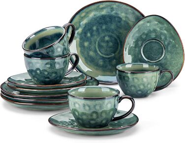 Сервіз кавовий Vancasso Steingut Starry, 12 предметів для 4 осіб, зелений, вінтажний стиль